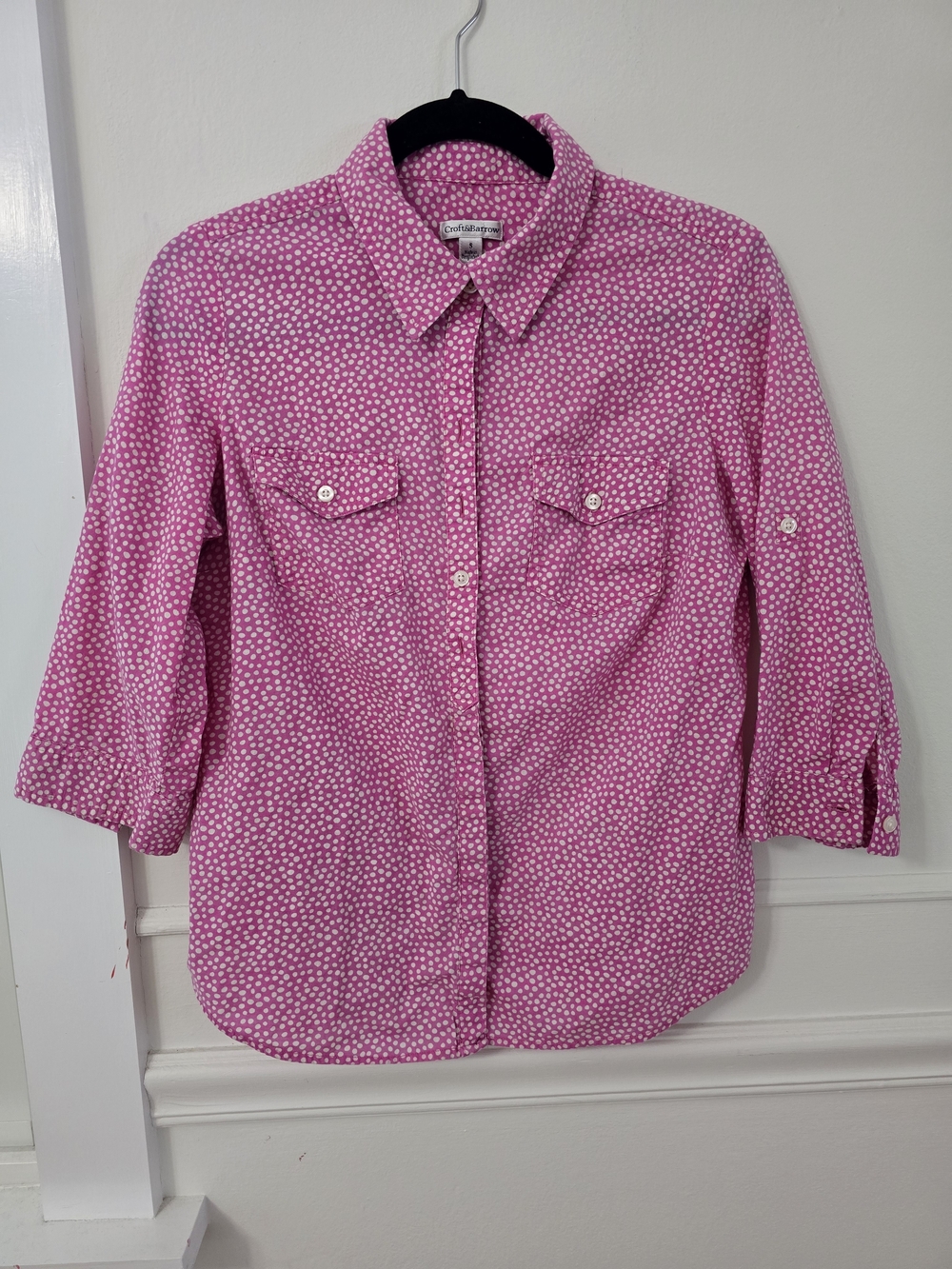 Croft & Barrow Cotton 3/4 Sleeve Pink Dot Button-Up Shirt